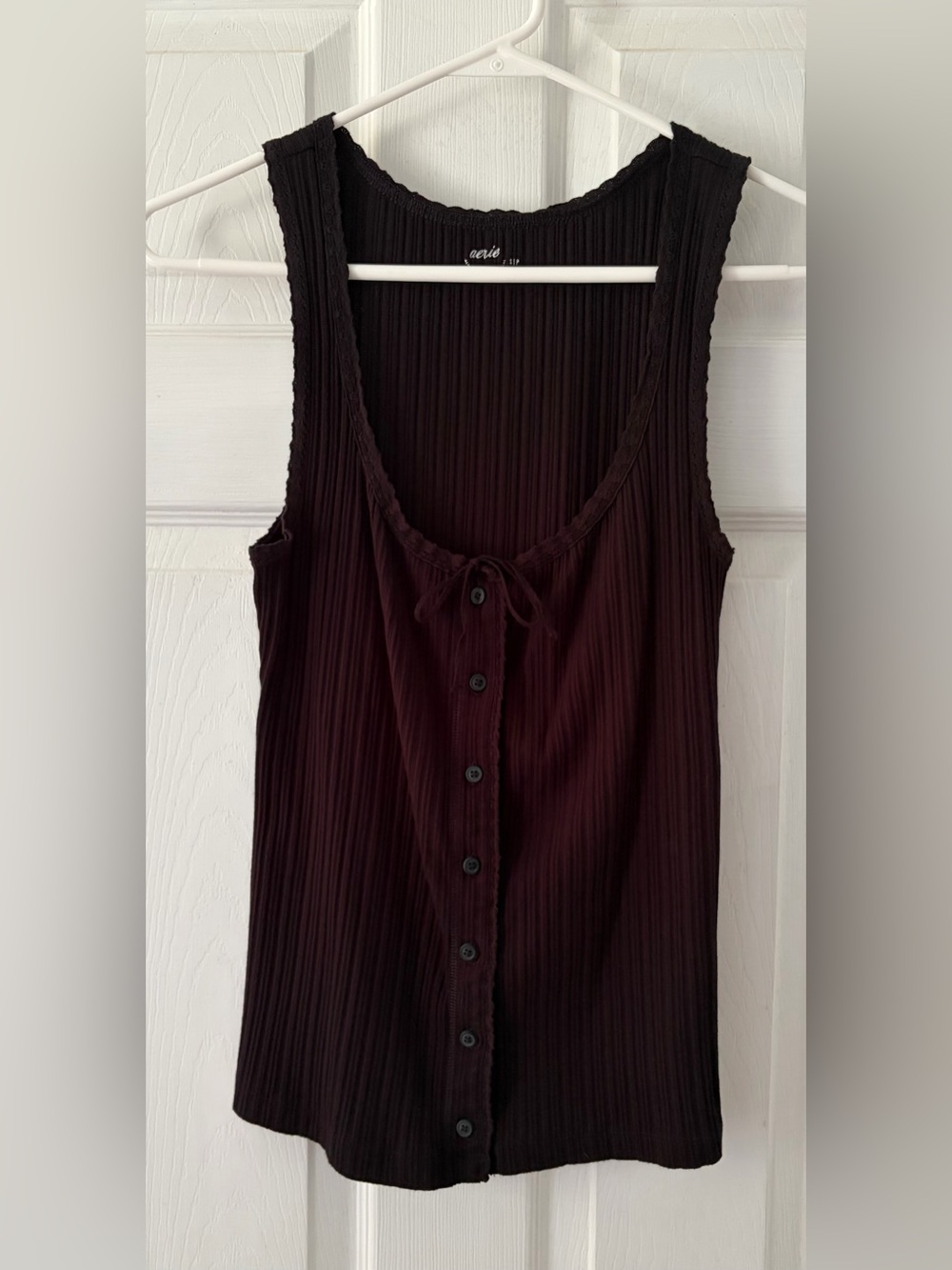 aerie Black Ribbed Button-Down Tank with Scoop Neck